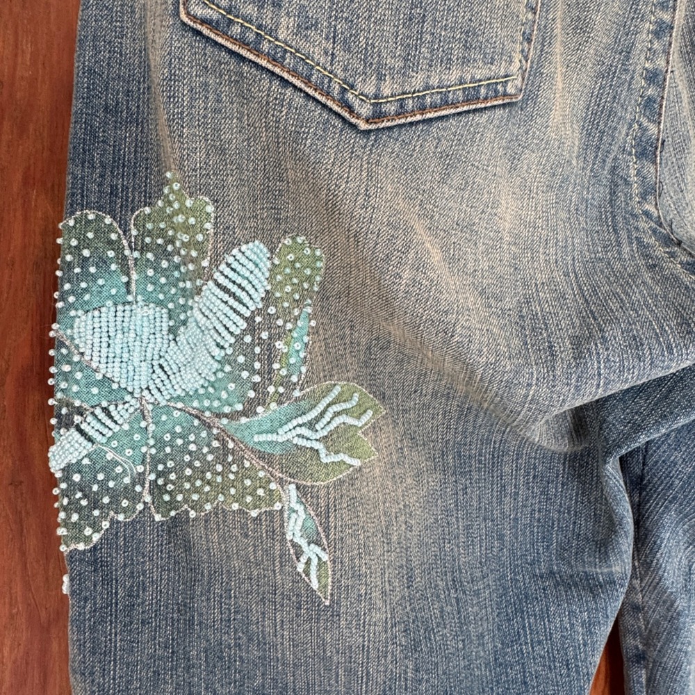 Vintage Z. Cavaricci Beaded Floral Jeans 10 Embroidered Y2K 90s Botany Cottage - Picture 10 of 11